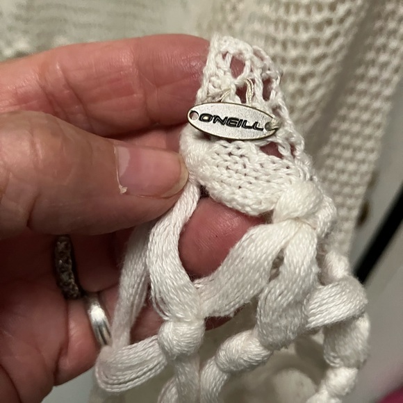 O’Neill Pool/beach coverup. Ecru lace long-flowy summer.Classy, handtied hem! Lg - Picture 3 of 7